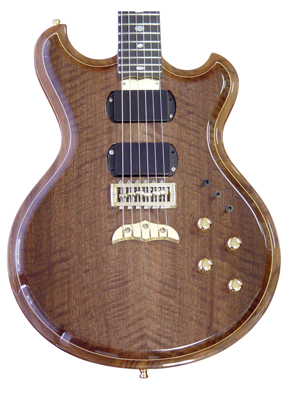 Skylark guitar in Flame Walnut