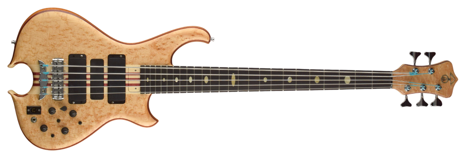 Front view of Series I 5-string bass in Bird's-eye Maple