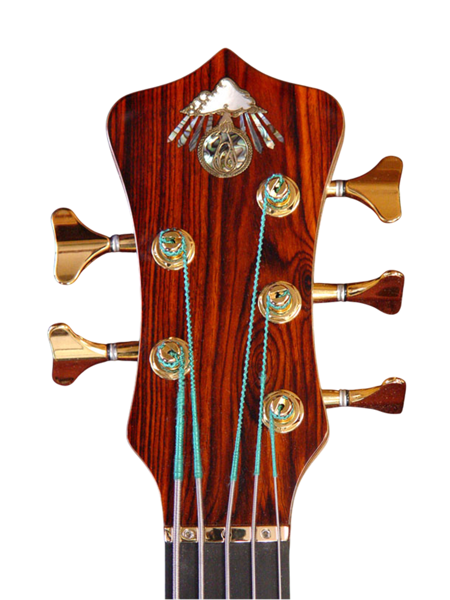 Bronze inlaid logo with mother of pearl and abalone plus abalone rays