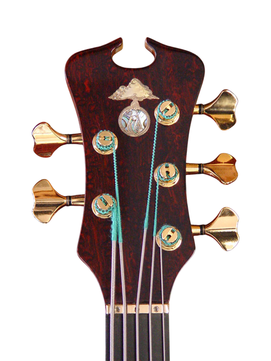 Bronze inlaid logo with golden mother pearl and abalone