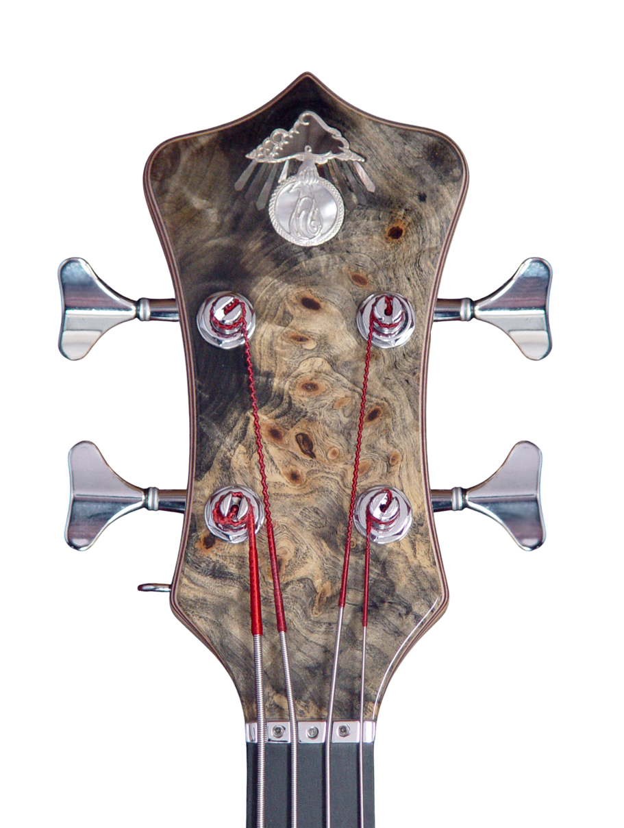 Silver inlaid logo with black and white mother of pearl plus black mother of pearl rays