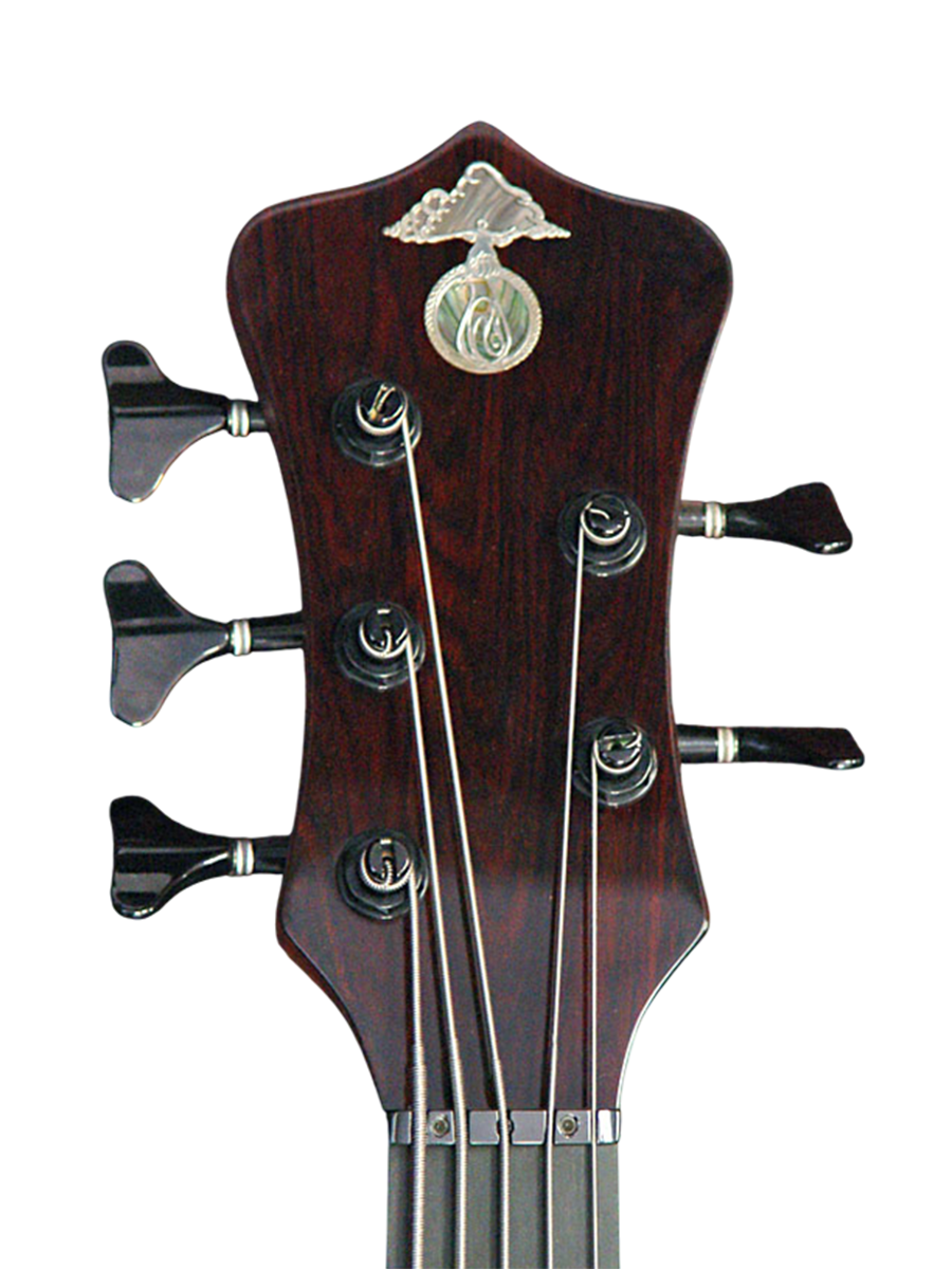 Silver inlaid logo with black mother of pearl and abalone