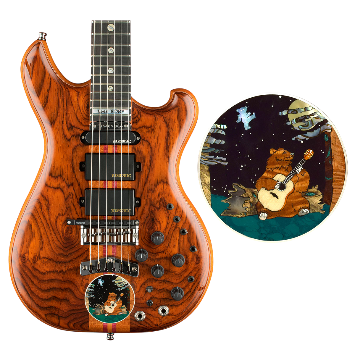 Cocobolo Further with guitar playing bear medallion